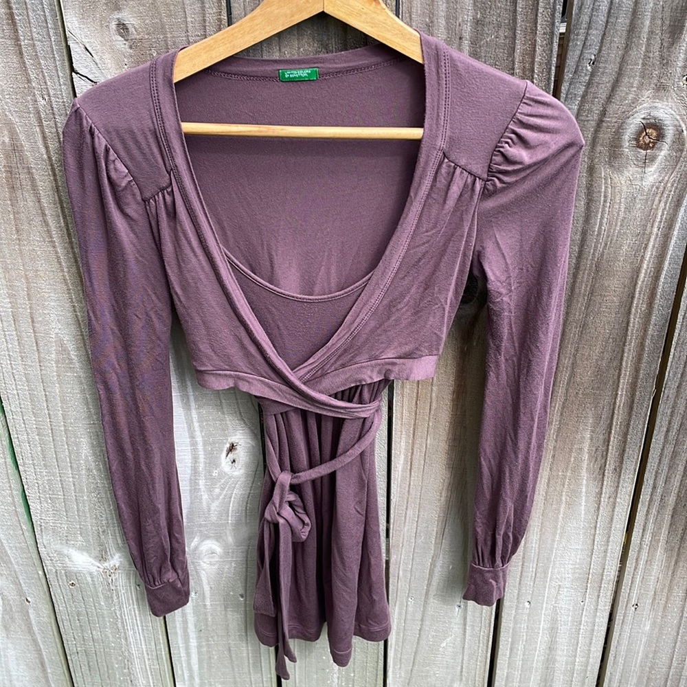 Bohemian Plum Wrap-Front Long Sleeve Top